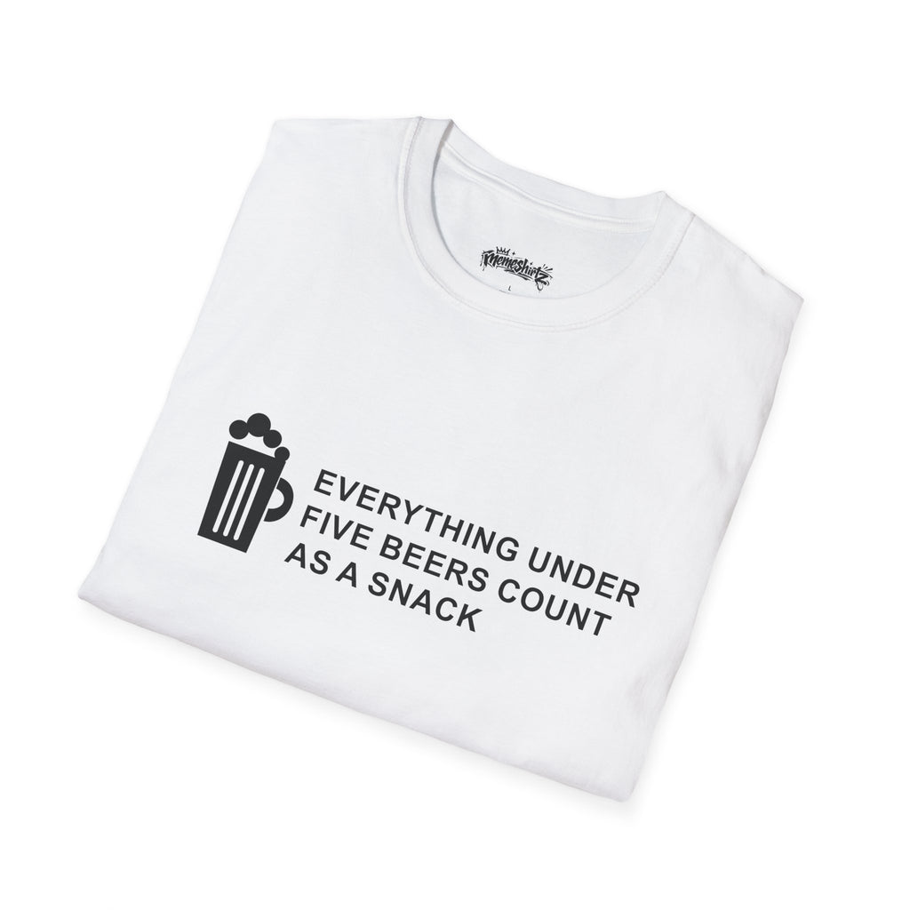 Beer Snack T-Shirt — "Everything Under Five Beers Count As A Snack" Graphic Tee
