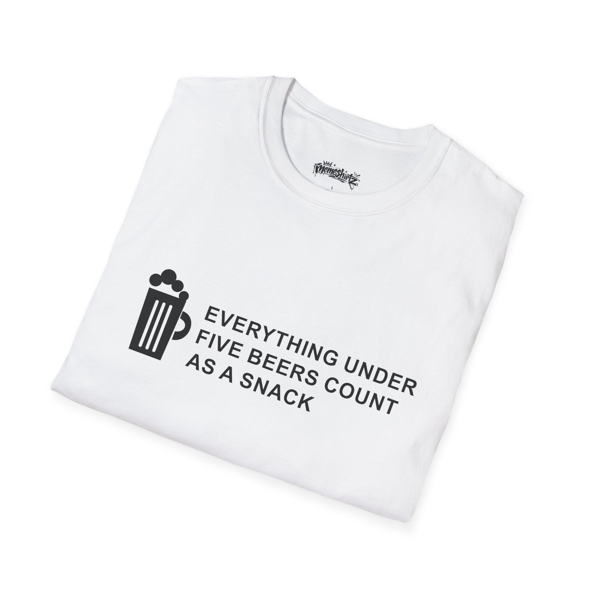 Beer Snack T-Shirt — "Everything Under Five Beers Count As A Snack" Graphic Tee