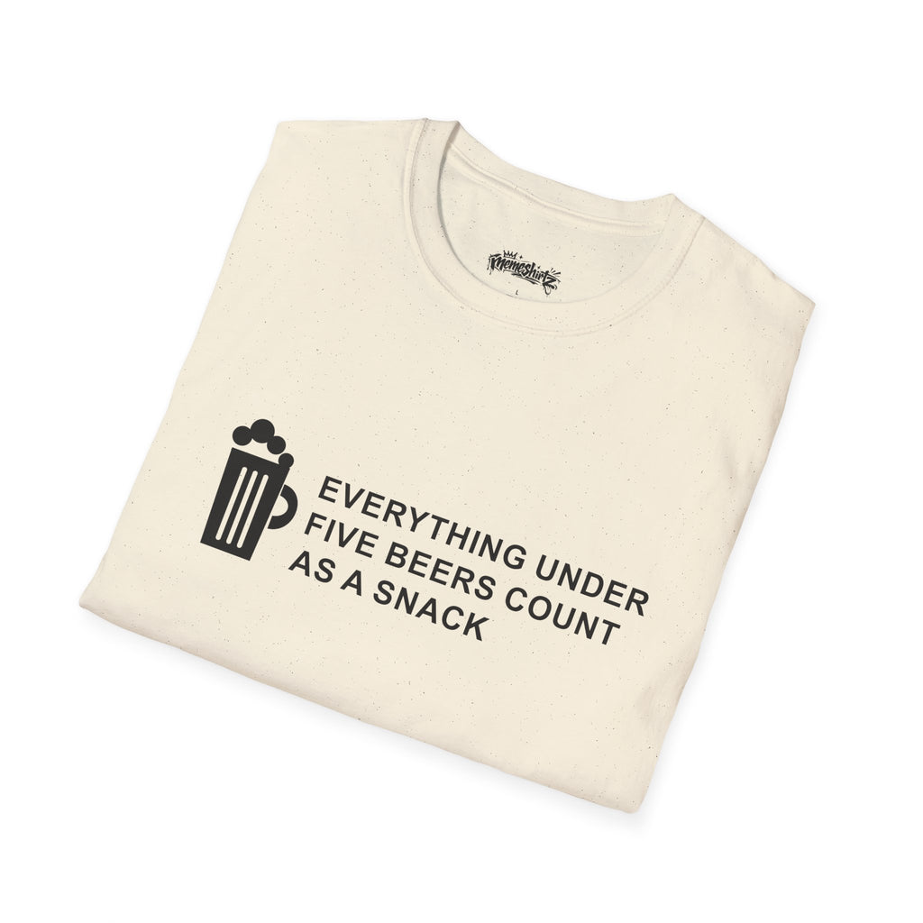 Beer Snack T-Shirt — "Everything Under Five Beers Count As A Snack" Graphic Tee