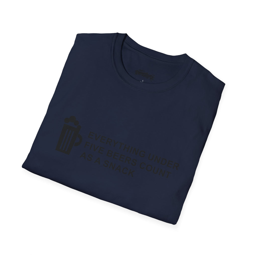 Beer Snack T-Shirt — "Everything Under Five Beers Count As A Snack" Graphic Tee