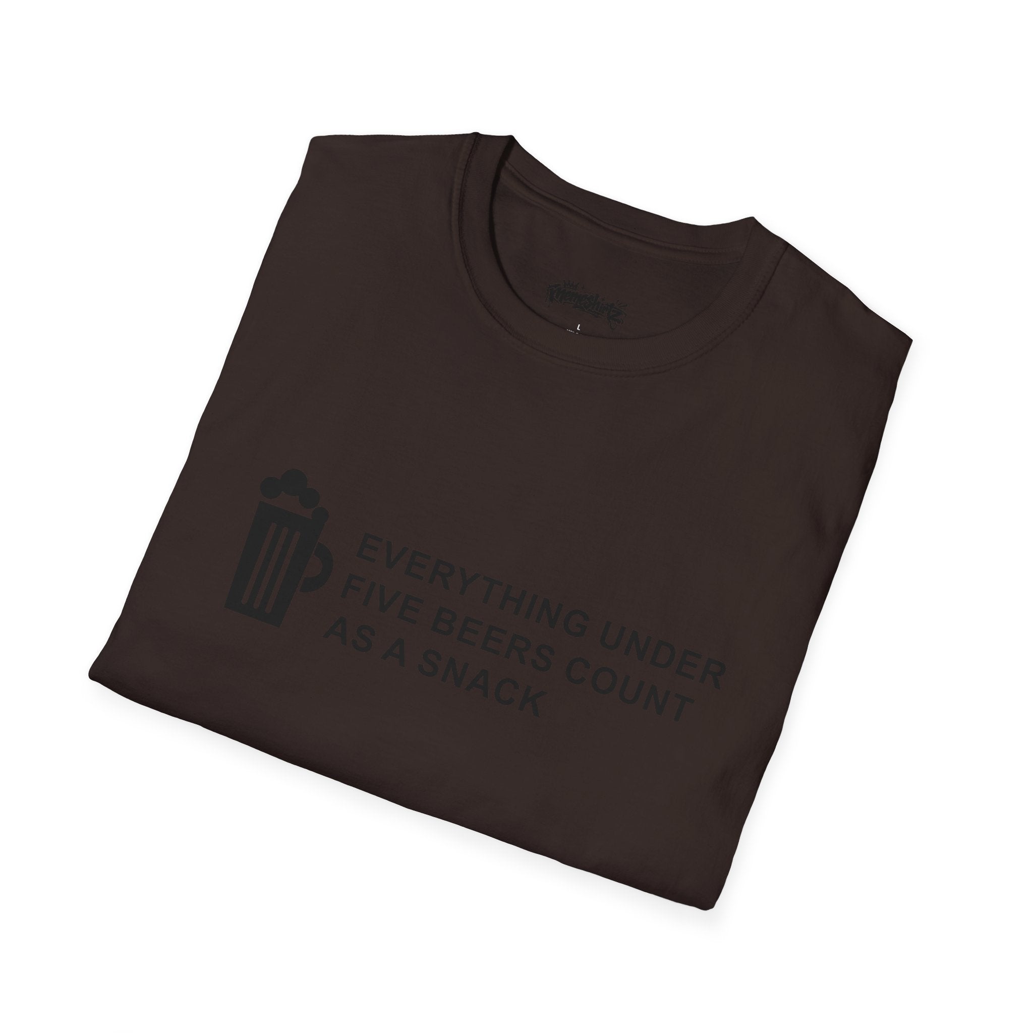 Beer Snack T-Shirt — "Everything Under Five Beers Count As A Snack" Graphic Tee
