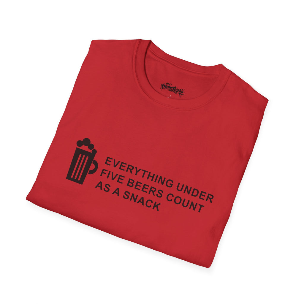 Beer Snack T-Shirt — "Everything Under Five Beers Count As A Snack" Graphic Tee