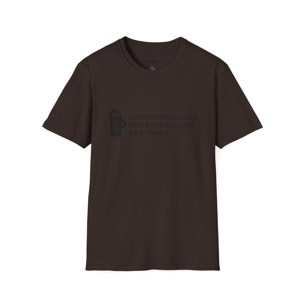 Beer Snack T-Shirt — "Everything Under Five Beers Count As A Snack" Graphic Tee