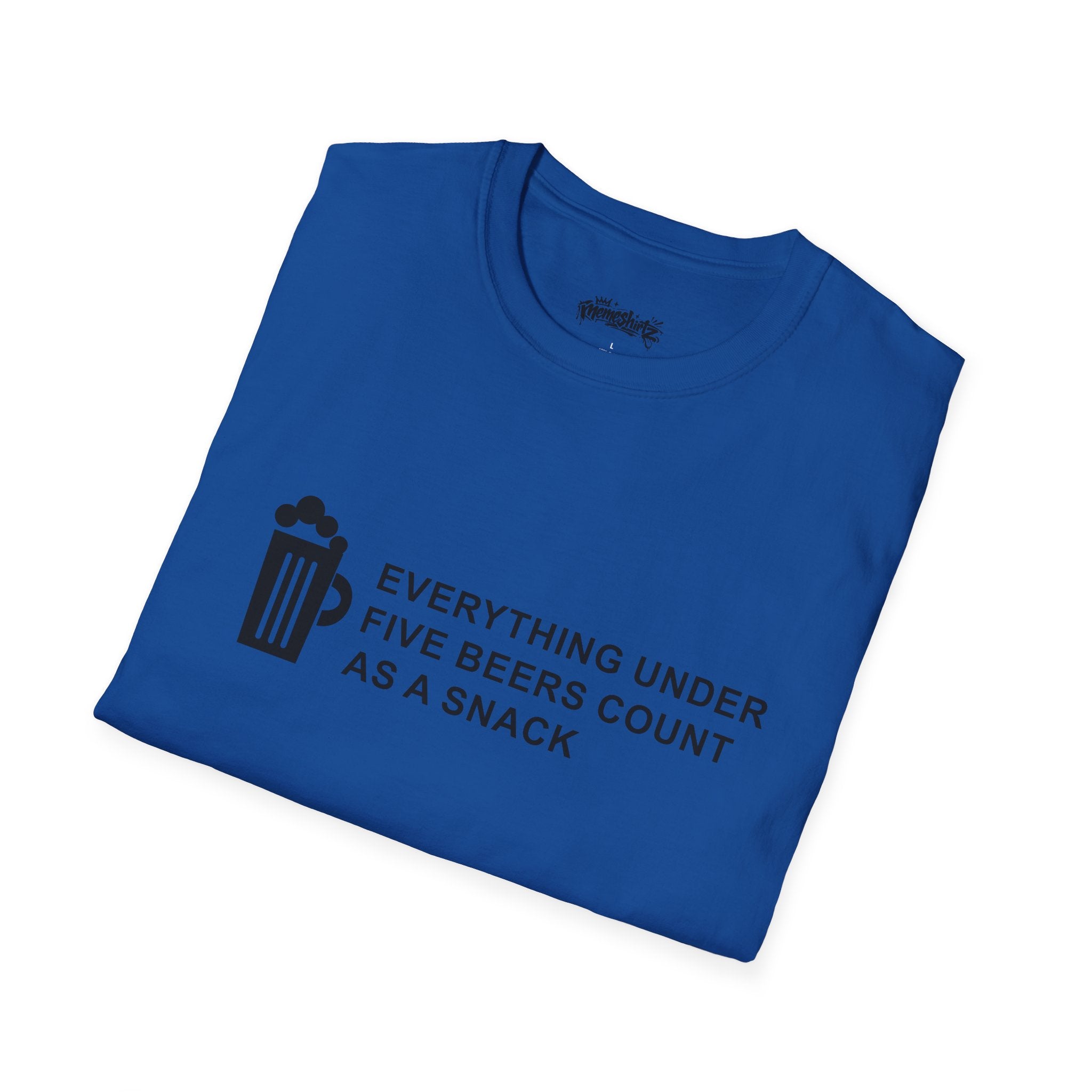 Beer Snack T-Shirt — "Everything Under Five Beers Count As A Snack" Graphic Tee